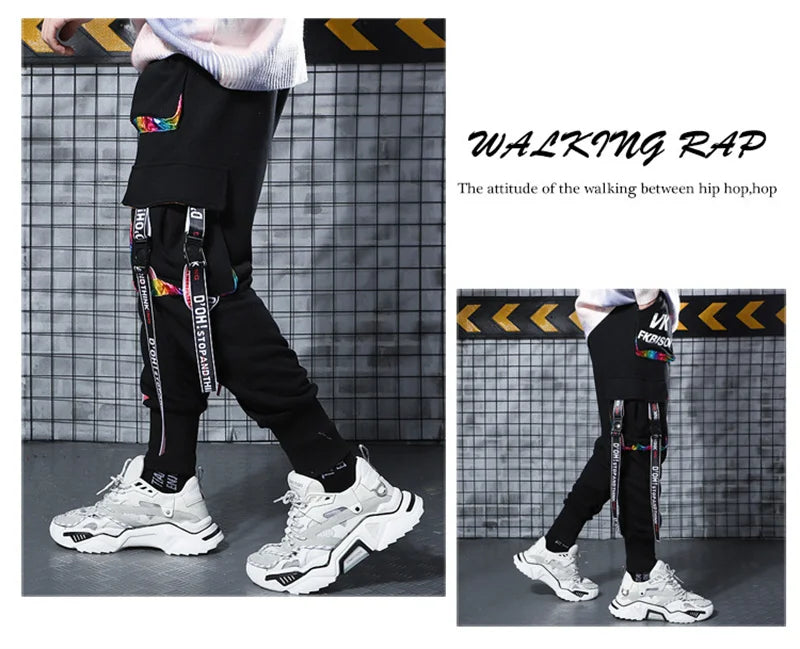 Y2K Joggers Cargo Pants For Men Casual Hip Hop Pocket Male Trousers Sweatpants Street Ribbons Techwear White Pant Pantalon Homme