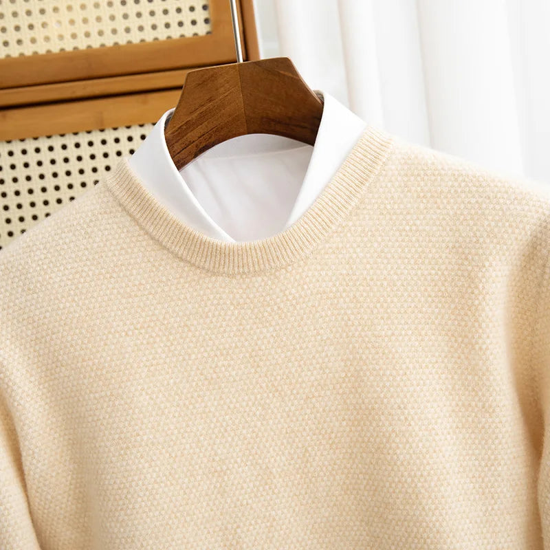 Autumn And Winter 100% Pure Wool Men's Round Neck Thick Solid Color Sweater Business Casual Knitting Bottoming Shirt