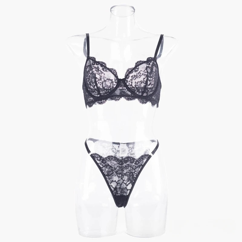 Tornova Sexy Lace Lingerie Suit for Women Mesh See-through Sexy Interesting Lingerie Two-Piece Ladies Body Shaping Underwear Set