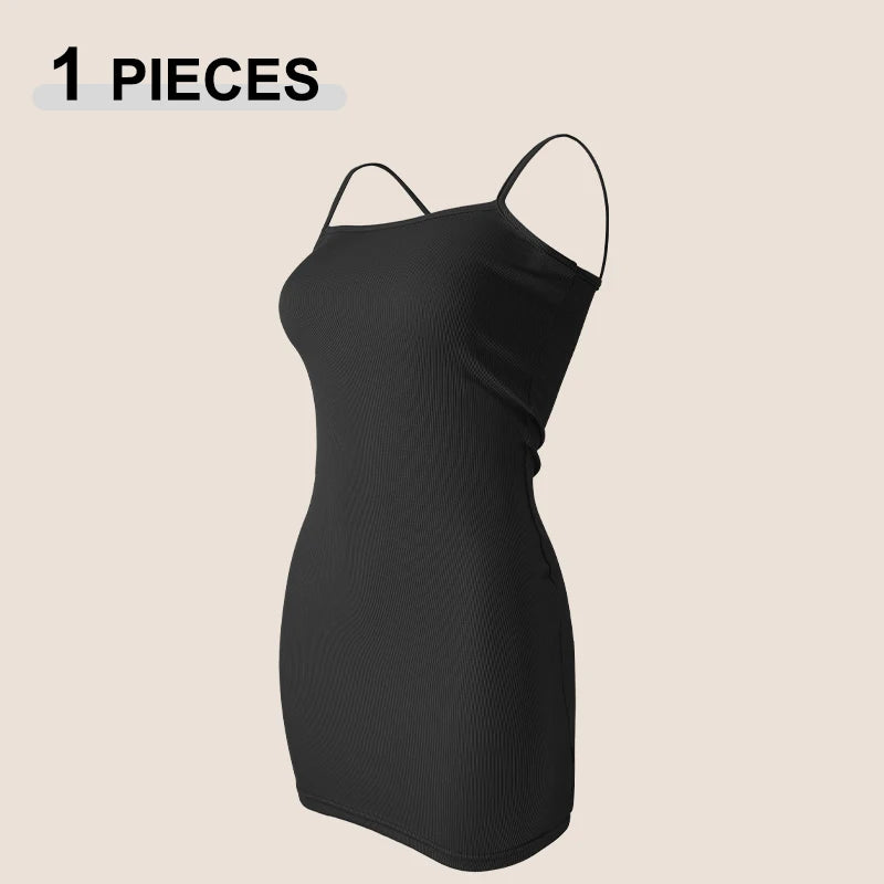 New Summer Stretch Mini Dress 2026 Women Sexy Bodycon Skirt Strap Beach Outfit Tight Wrap Hip Dress Sleeveless Camisole Sundress