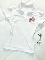 Sweet Design Patchwork Lace Slim T-Shirts Women Casual Kawaii Strawberry Embroidery Polo Collar Tees Fashion Lovable Clothes