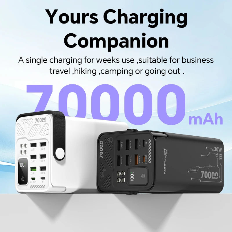 70000mAh Power Bank  With 30W PD 22.5W QC Quick Charging Powerbank Support FCP AFC VOOC 22.5 Portable PoverBank For Oppo Oneplus