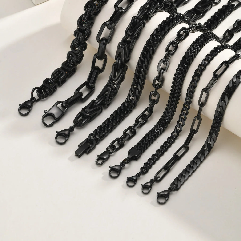 Casual Black Chain Bracelet for Men,Stainless Steel Byzantine Braided Link Wristband,Birthday Gift for Father Husband Son