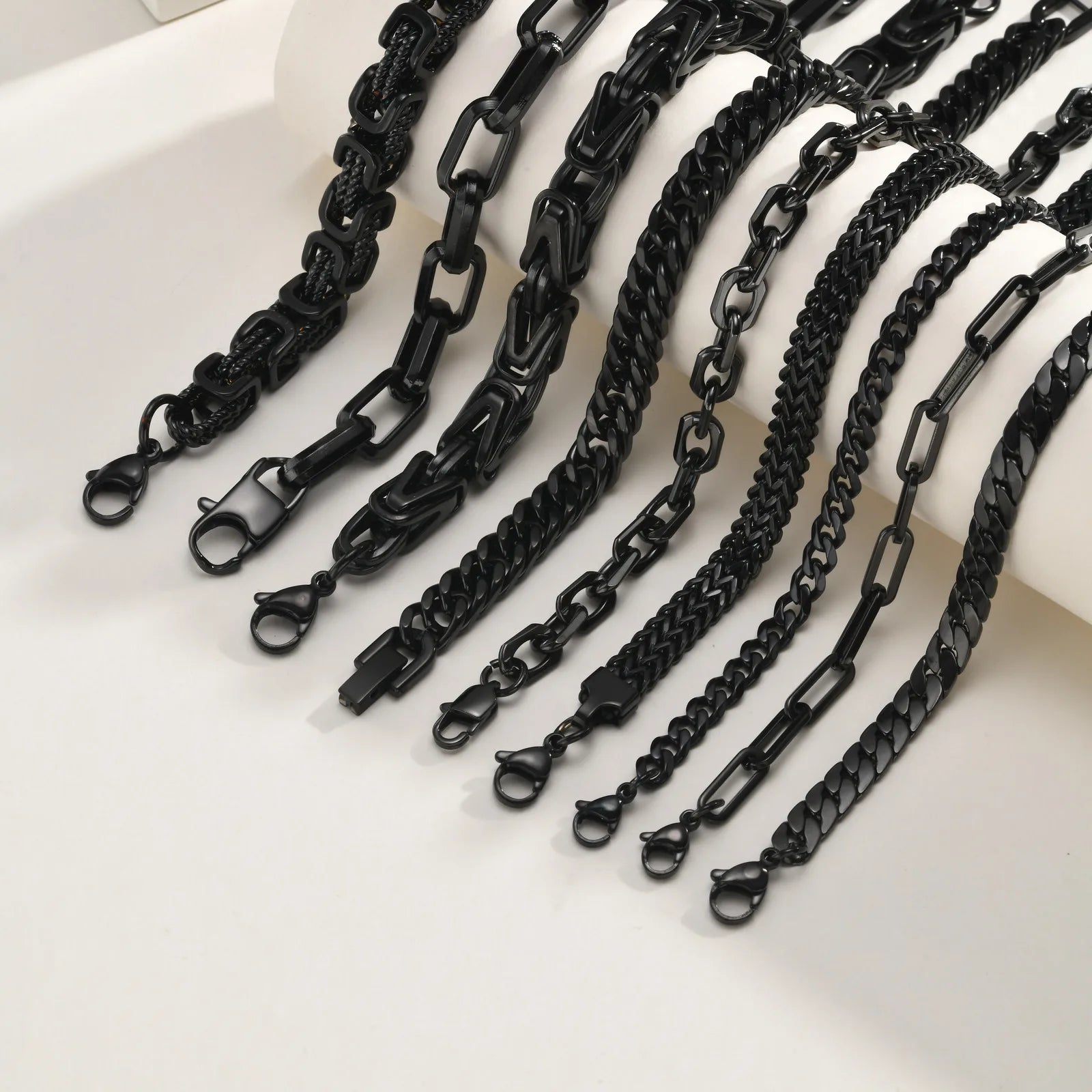 Casual Black Chain Bracelet for Men,Stainless Steel Byzantine Braided Link Wristband,Birthday Gift for Father Husband Son