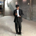 Spring Summer New Fashion Men's Korean Striped 2-piece Set Suits Blazers Pants Casual Trendy Straight Business Suit Male Sets