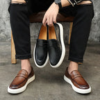 New 2025 Summer Men Casual Slip On Dress Shoes Black Brown British Style Platform Men Driving Loafers Shoes