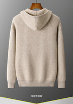 New Men's Thick Zipper Hoodie Cardigan100% Merino Wool Knitted Sweater Casual Loose Autumn/Winter Warm Hoodie Long Sleeve Jacket