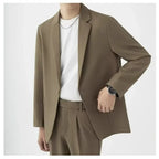 KIDWHXR Men 2-piece Outfit Loose Single-breasted Blazer Male Straight-leg Pant Man Korean Simple Solid Business Casual Suit Set