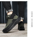 Men'S Black And White Mid Top Hiking Boots Waterproof Leather Platform Sneakers Non Slip Outdoor Casual Shoes With Rugged Sole