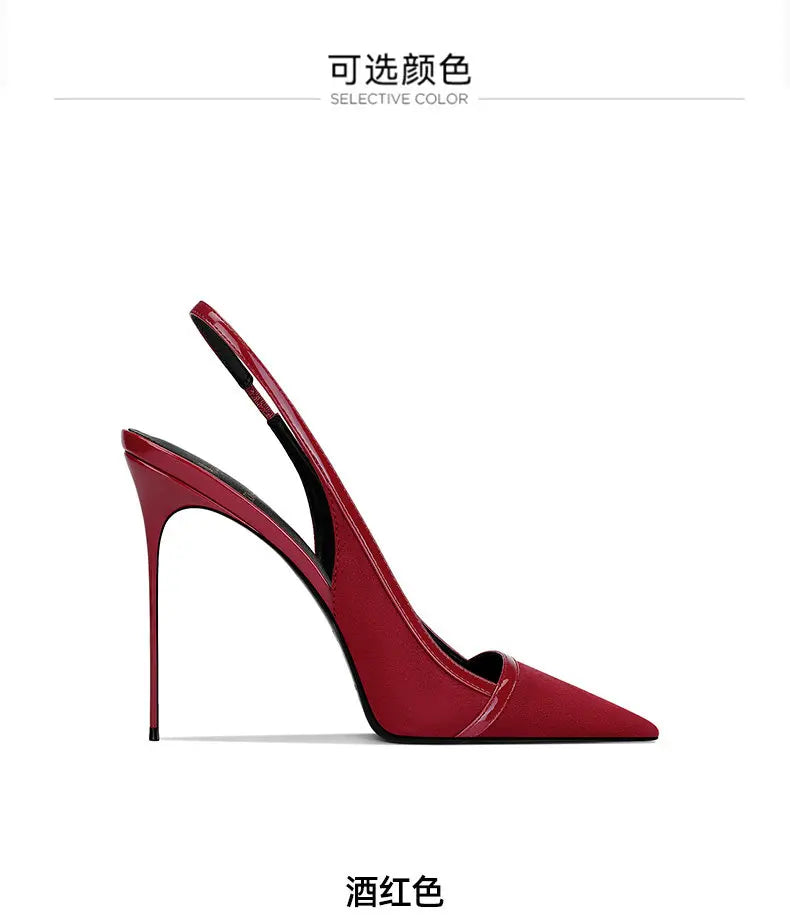 autumn new style wine red suede high-end versatile dress sandals elegant and beautiful pointed toe stiletto heels women's shoes