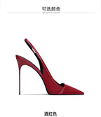 autumn new style wine red suede high-end versatile dress sandals elegant and beautiful pointed toe stiletto heels women's shoes