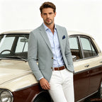 Men's Linen Blend Blazer Notched Lapel Two Button Breathable Suit Jacket For Business Casual Wedding Daily Wear
