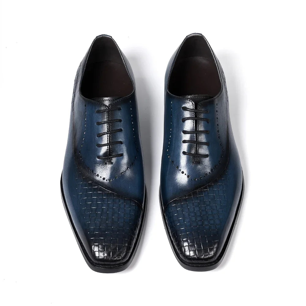 Men's Genuine Leather Oxfords Fashion Pointed Toe Wedding Party Dress Shoes Luxury Lace-Up Office Career Formal