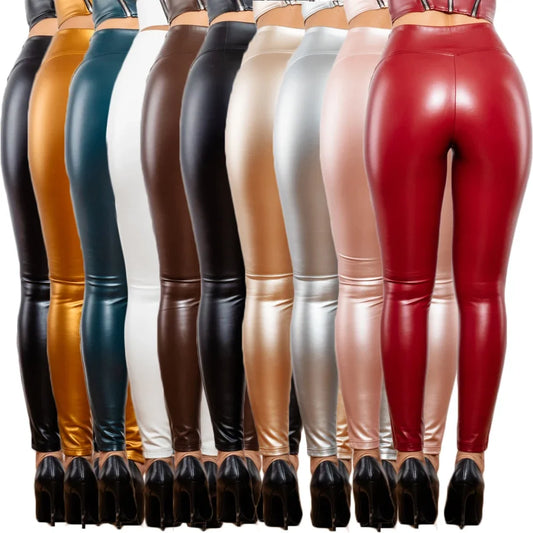 Shascullfites Melody Regular V Shape Leggings High Waist Leather Leggings X Cross Pants Faux Leather Pants Metallic Leggings