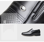 Men's Breathable Hollow Out Elevator Dress Leather Shoes Spring Summer 6cm Height Increase Business Slip-On Formal Office Shoes