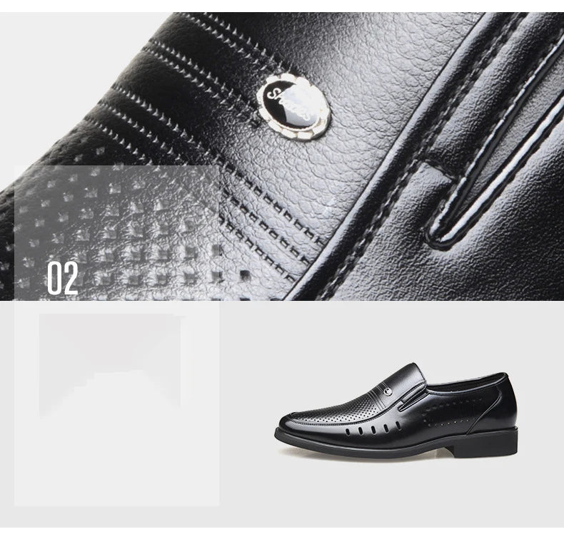 Men's Breathable Hollow Out Elevator Dress Leather Shoes Spring Summer 6cm Height Increase Business Slip-On Formal Office Shoes