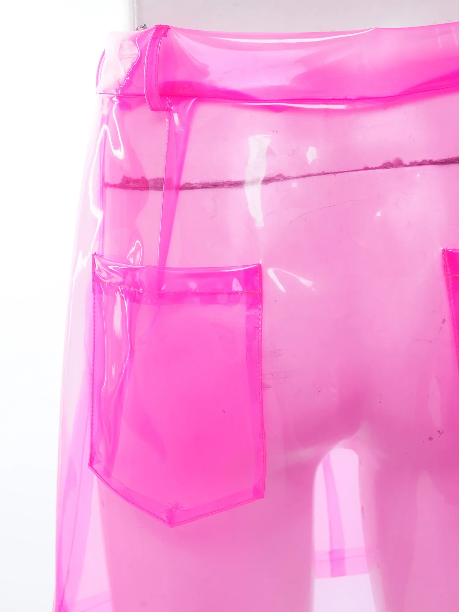 Transparent Pvc Disco Jazz Dance Bodycon Skirt for Women High Waist Pencil Miniskirt with Pockets See Through Cover Up Clubwear
