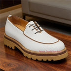 Classic Handmade Thick Soled Derby Shoes for Men British Style White Cowhide Business Dress Shoes Fashion Groom Wedding Shoes