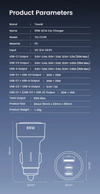 Toocki 65W Car Charger PD 35W Fast Charge for iPhone 16 15 14 Samsung S24 AFC USB C Car Phone Charger for Xiaomi Huawei Realme