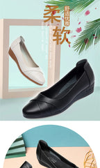 Women Fashion Light Weight Wedge Heel Comfort Spring Autumn Shoes Casual Sweet  Black Leather Soft Bottom Flat Shoes