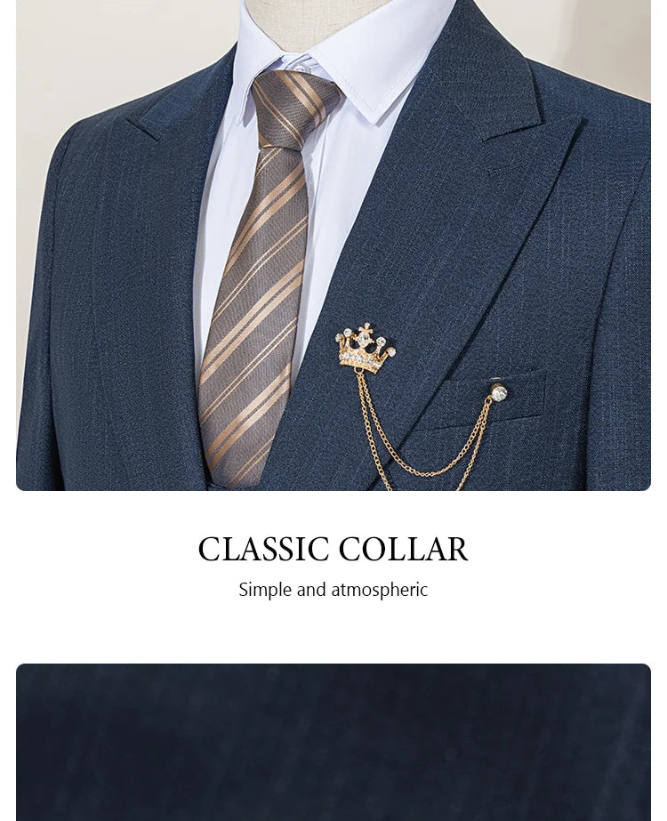 ST Cassy High-End Brand Formal Business Men's Suits Single Breasted Solid Color Slim Fit Suit Wedding Three-Piece