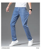 2026 Stretch Men's Fitted Straight Jeans Korean Youthful Vitality Spring Summer Thin Breathable Cotton  Lightweight Trousers