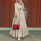 Polka Dot Muslim Dress Ruffle Belted Waist Women'S Dresses Long Sleeve Button Down Abaya Casual Vestidos Kaftan Dubai Long Robe