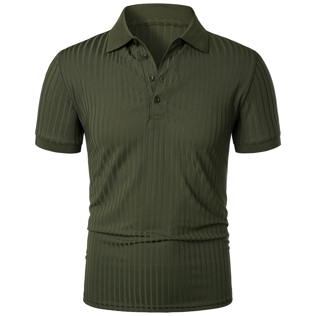 Men's running sports fitness wear summer high stretch vertical short-sleeved POLO shirt slim knit base shirt
