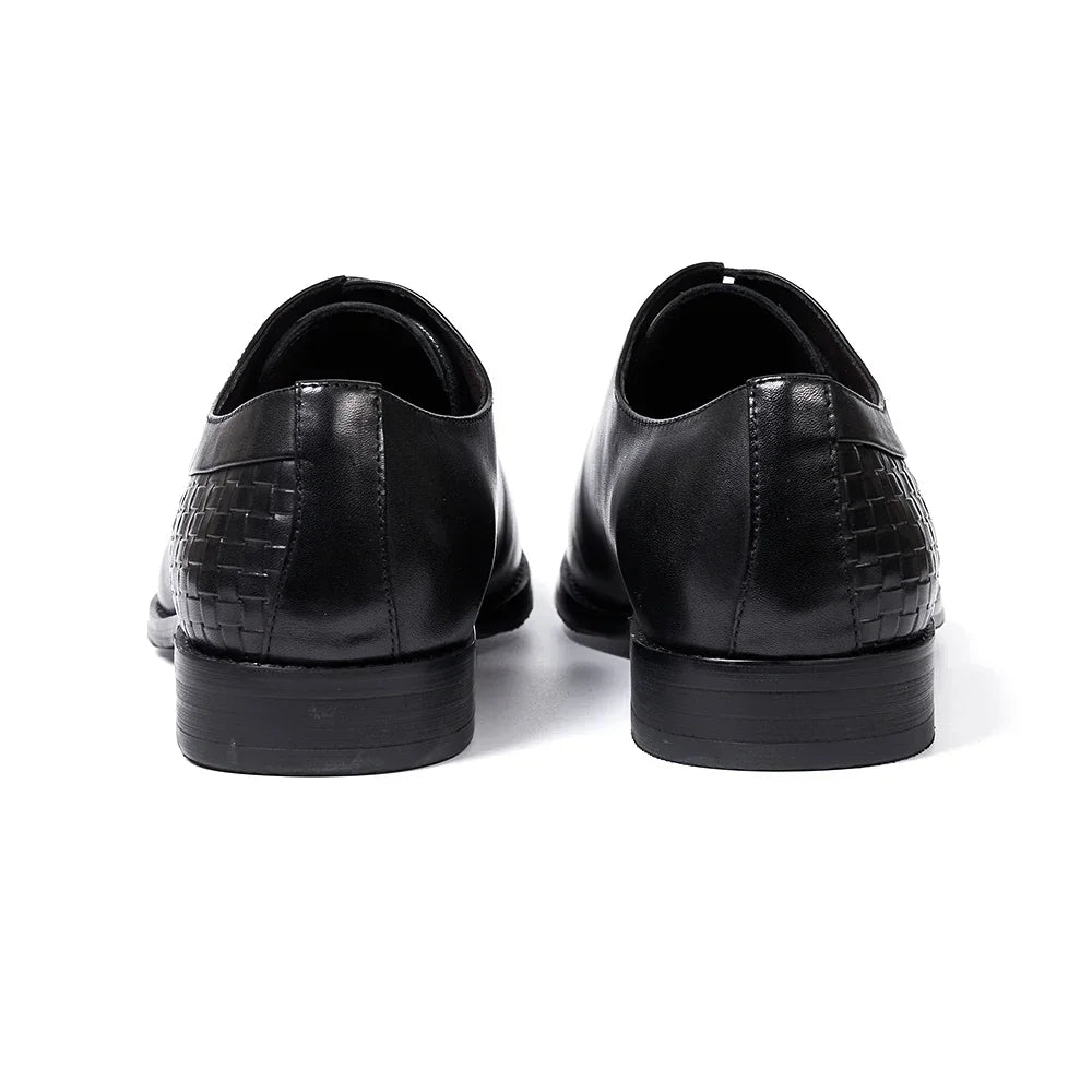 Men's Genuine Leather Oxfords Fashion Pointed Toe Wedding Party Dress Shoes Luxury Lace-Up Office Career Formal