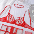 Tornova Sexy Lingerie Suit for Women Solid Color Mesh Patchwork See-through Women's Underwear Suit Sexy Gloves Garters Underwear