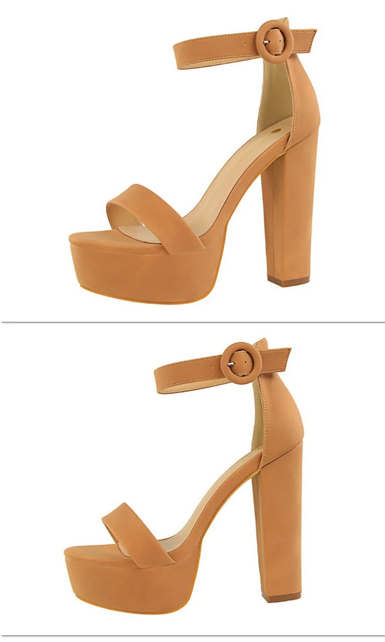 New Fashion Simple Comfort Women Platform High Heels Sandals Summer Peep Toe Party Wedding Pumps Buckle Slimming Shoes