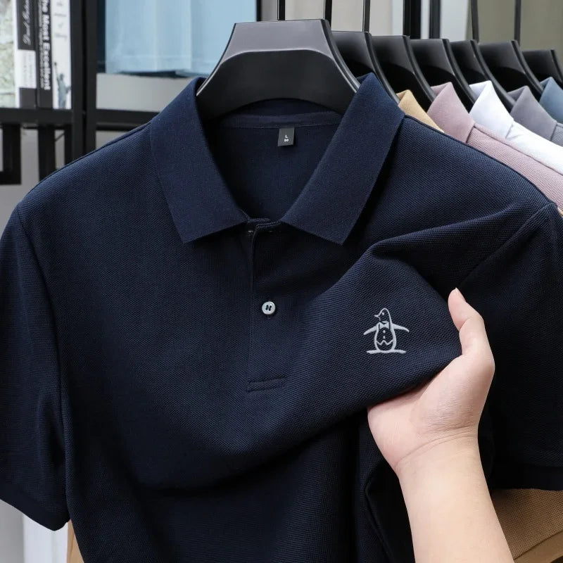 100% pure cotton summer new men's short sleeved polo shirt design high-end brand penguin embroidery business comfortable T-shirt