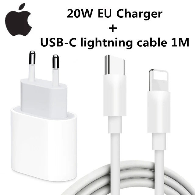 Original 20W USB-C Power Adapter For iphone 17 16 15 14 13 mini Pro Max Type C fast charger for Apple Cable for iPhone 12 Plus