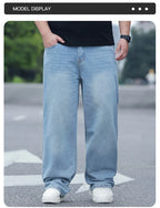 FENROOST Plus Size Men's High Waist Straight Leg Jeans Four Seasons Loose Baggy Denim Trousers Casual Versatile Long Pants New