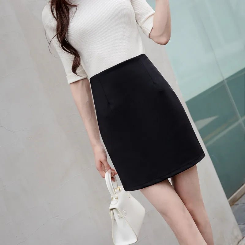 Ladies Casual Simplicity Elegant Trend New Style Summer High Waisted Hip Hugging Skirt Black Short Skirt Fashion Trend