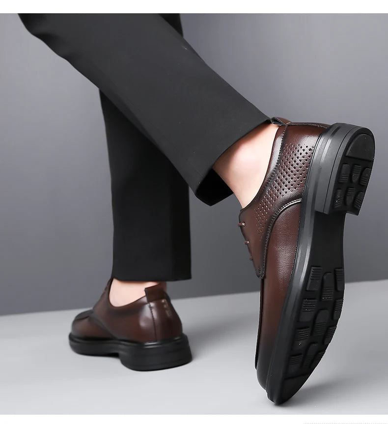 2026 Summer Hollow Out Breathable Deodorant Genuine Leather Business Dress Shoes British Style High-end Formal Shoes Hot Sale