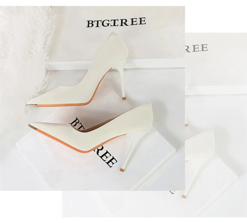 Banquet Fashion Metal Toe High Heels Women's Pointed Toe Shallow Mouth Thin Heels Women's Shoes Temperament Single Shoes