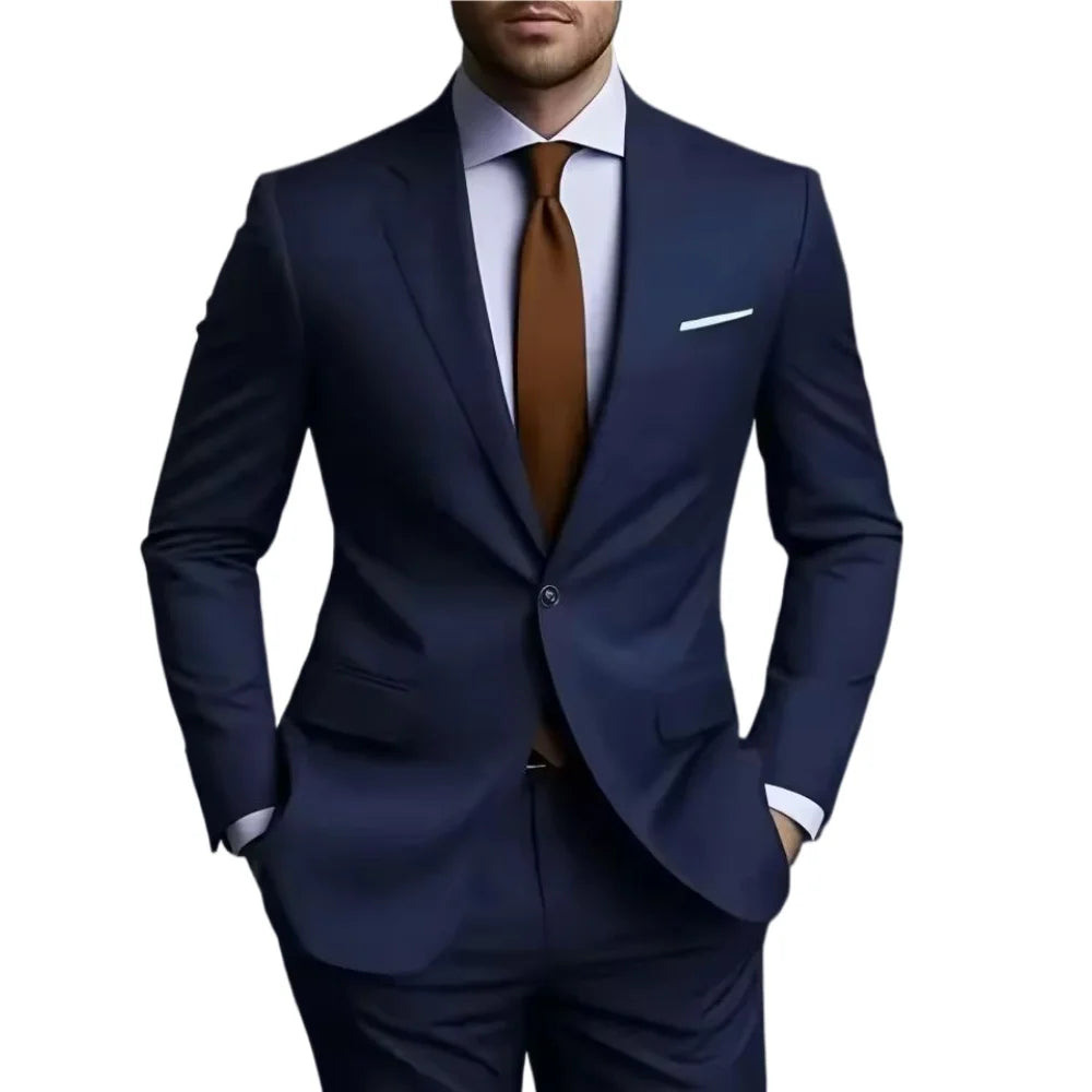 Men's 2 Piece Suit Set Solid Color Elegant Wedding Formal Business Dress Blazer Vest Pants Classic Tuxedo for Party Groomsmen