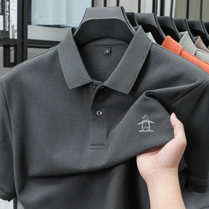 100% pure cotton summer new men's short sleeved polo shirt design high-end brand penguin embroidery business comfortable T-shirt