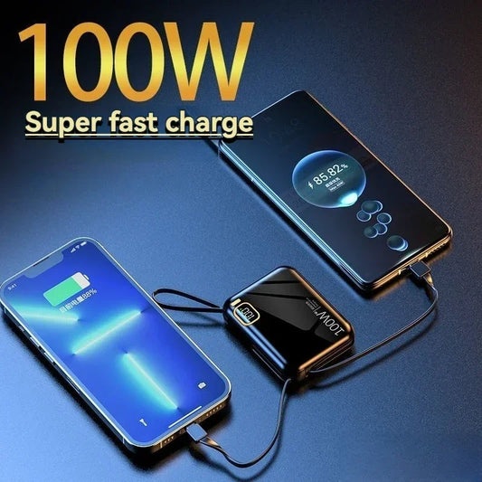 Portable Mini Power Bank, 66W, 20000mAh, Built-in Cable, PD20, Super Fast Charging, Compact, New