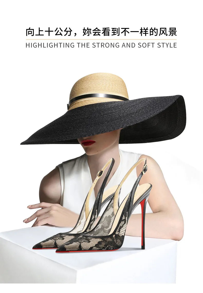 Lace High-heeled Sandals Summer 2026 New Pointed Thin Heels Shallow Mouth Comfortable Women's Sandals
