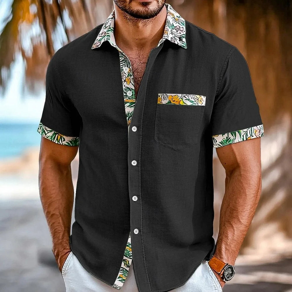 Men's Plus Size Short Sleeve Lapel Shirt with Patchwork Pocket 10 Color Printed Fashionable Designer Comfortable Shirt