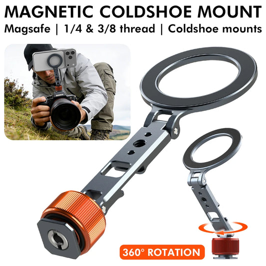 For MagSafe Phone Tripod Holder Mount Aluminum Magnetic Mount Adapter with 1/4” Screw Cold Shoe for iPhone 17 16 15 14 13