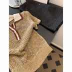 Vintage 2000s Shiny Knit Short Sleeve Tee Women Polo Neck Summer Tops Brown Hollow out Knitwear Lady Clothes Casual T-shirt
