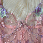 Toucheart Sexy Lingerie Embroidery Printing Bra Garters Set For Women Mesh See- Through Hollow Out Exotic Sexy Underwear Suit