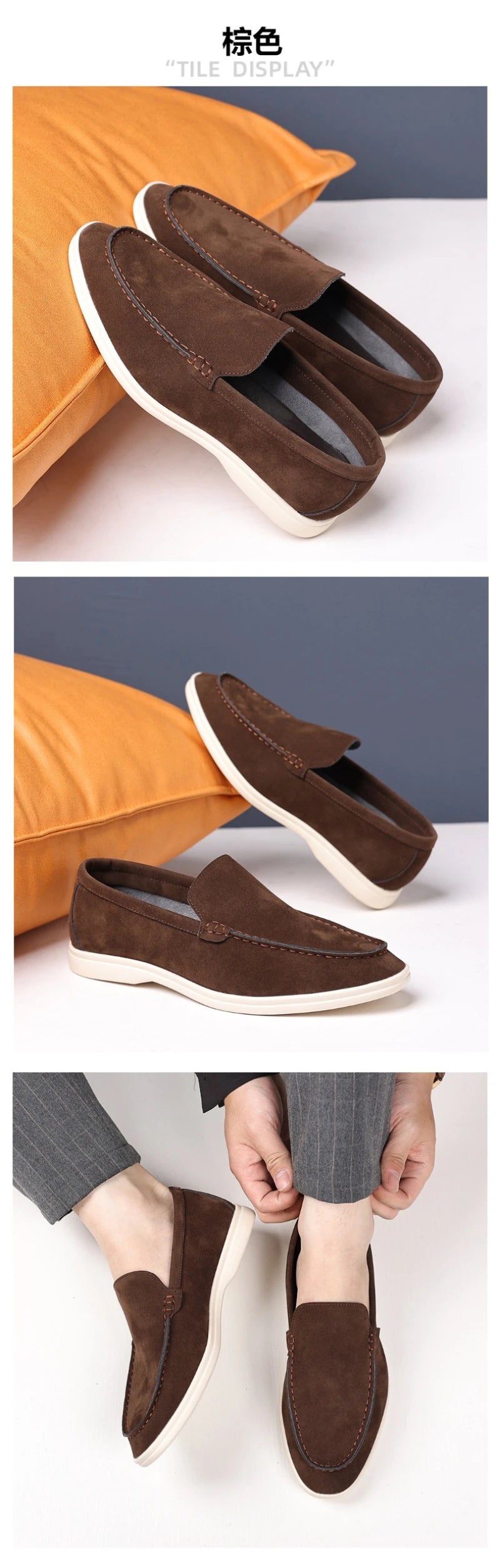 Mens Suede Slip On Loafers Comfortable Lightweight Casual Shoes With White Sole For Daily Wear And Driving Retro Style Simple