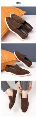 Mens Suede Slip On Loafers Comfortable Lightweight Casual Shoes With White Sole For Daily Wear And Driving Retro Style Simple