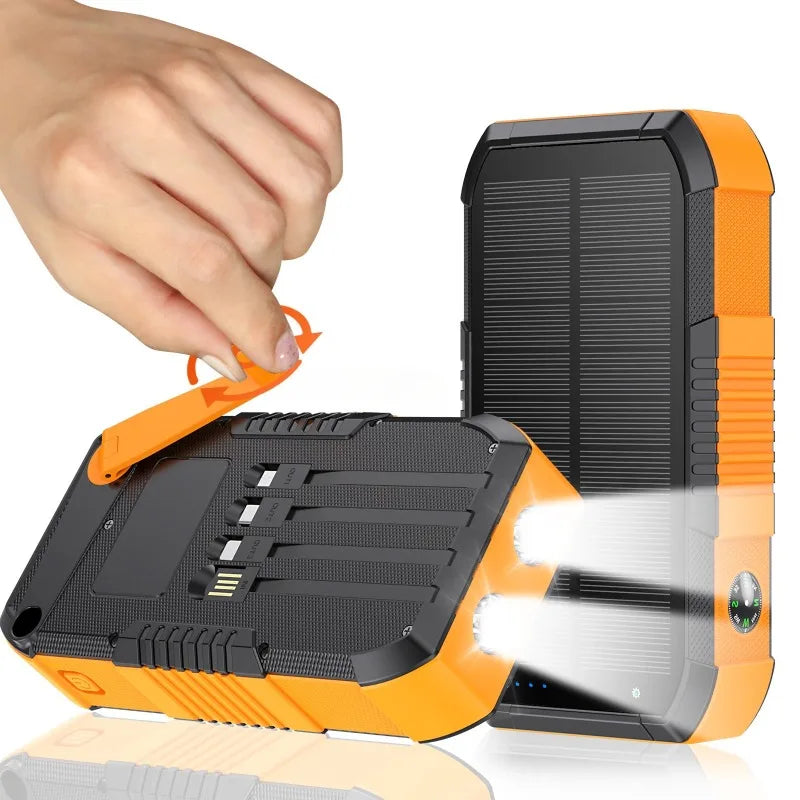 40000mAh Portable Solar Power Bank with Hand Crank Battery Charger Built in Cable Powerbank for iPhone 15 Xiaomi Samsung Huawei