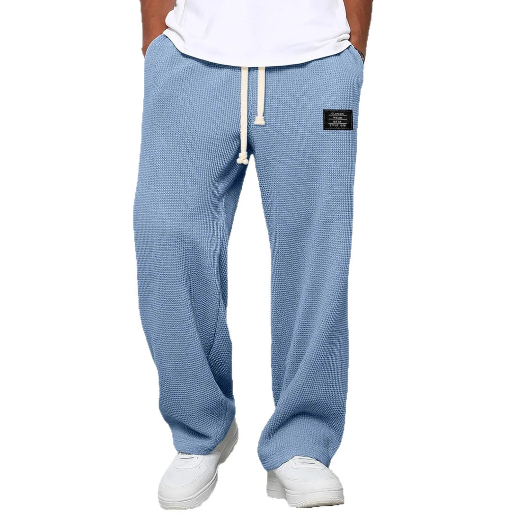 Men's spring-autumn trendy brand loose-fitting stretchy straight-leg sweatpants. Waffle fabric. Micro-bouncy sporty casual pants