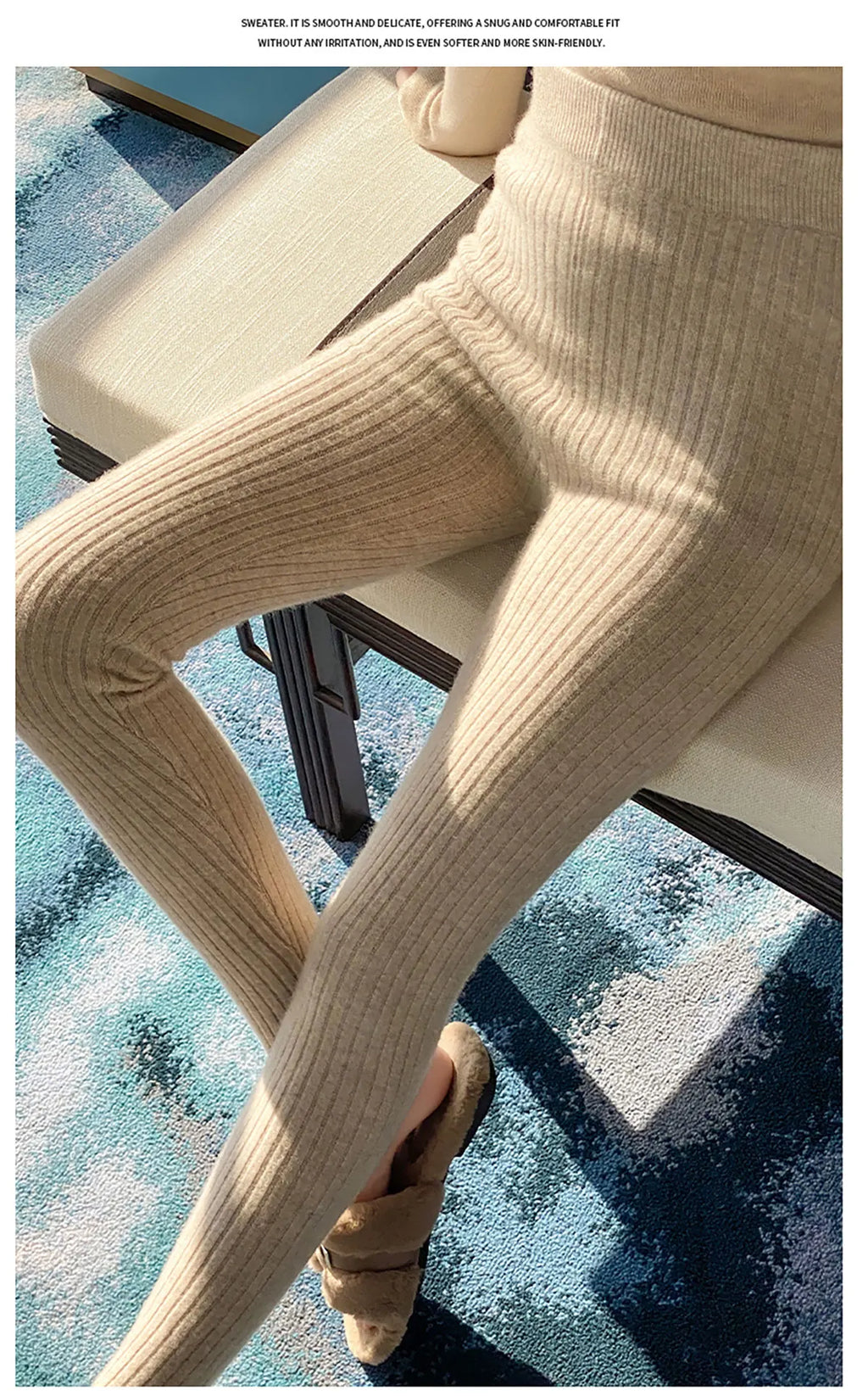 Autumn Winter 100% Merino Wool Leggings for Women Thickening Leggings Small Feet Pencil Pants Outdoor Casual Stretchy Pants